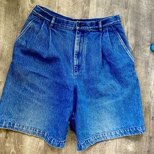 Pleated Denim Vintage Style Shorts